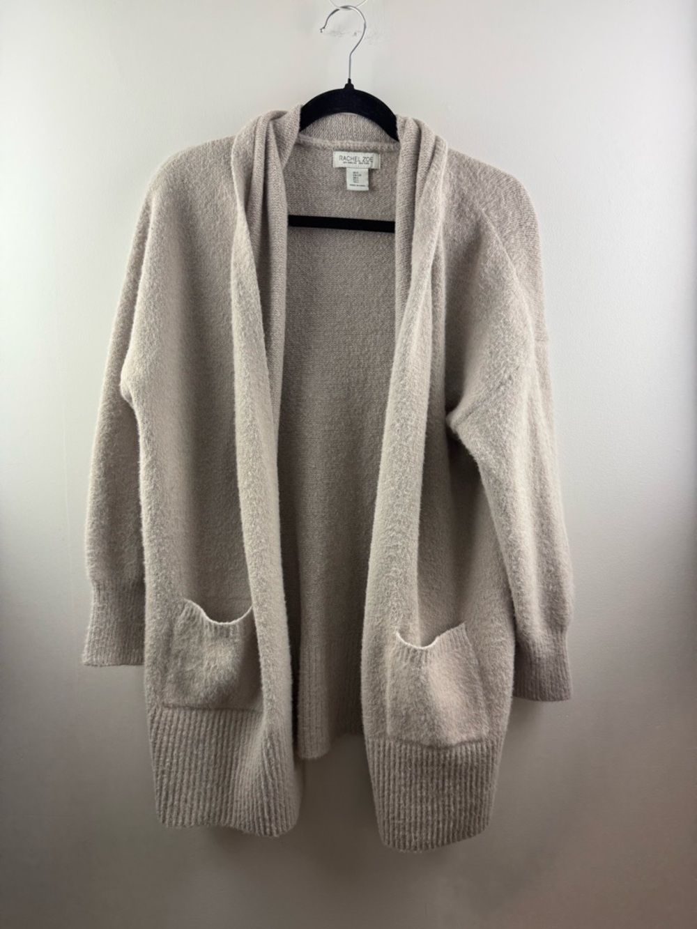 Rachel Zoe Taupe Fuzzy Knit Open Front Shawl Cardigan - Size Large